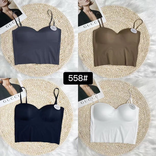 Top de tubo de una pieza con copa fija de seda de hielo, espalda hermosa, tirantes finos para los hombros, antiexposición, para niña, con almohadilla para el pecho, ropa interior exterior envolvente