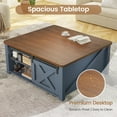 thumbnail image 2 of 31.5" Square Lift Top Coffee Table, Farmhouse Coffee Table with Ample Storage, Wood Center Table with Sliding Doors and Large Hidden Space for Living Room Home Office, Blue, 2 of 9