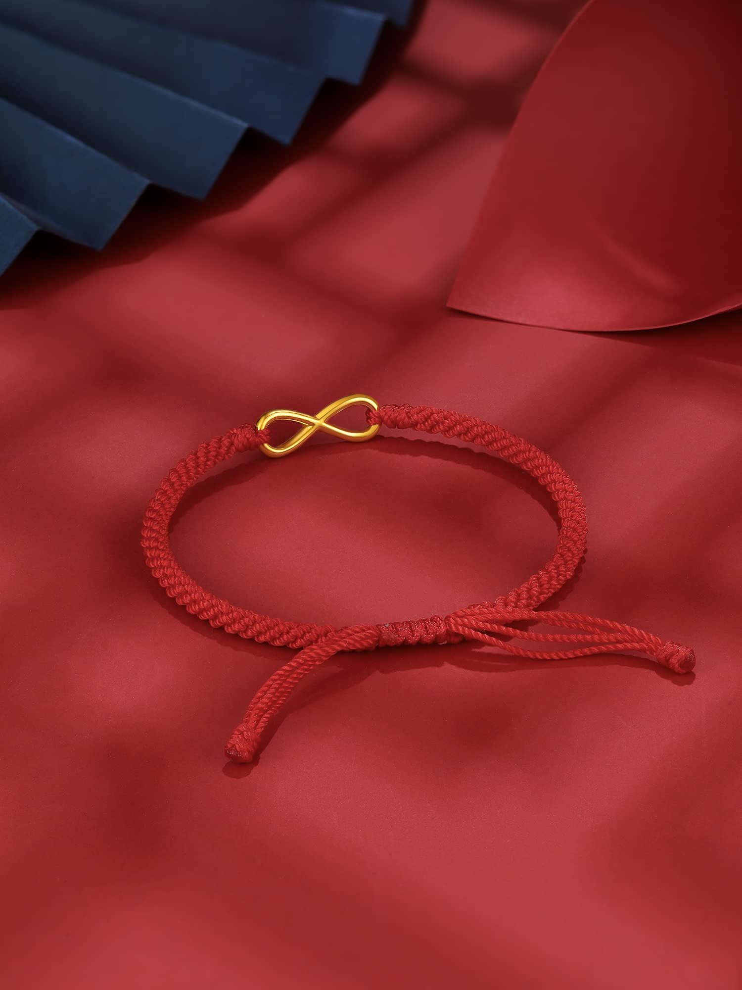 ZHOU LIU FU 24K Real Gold Love Infinite Charm Bracelets, Adjustable Red Braided Rope Jewelry Gift for Women Men Couple Lover