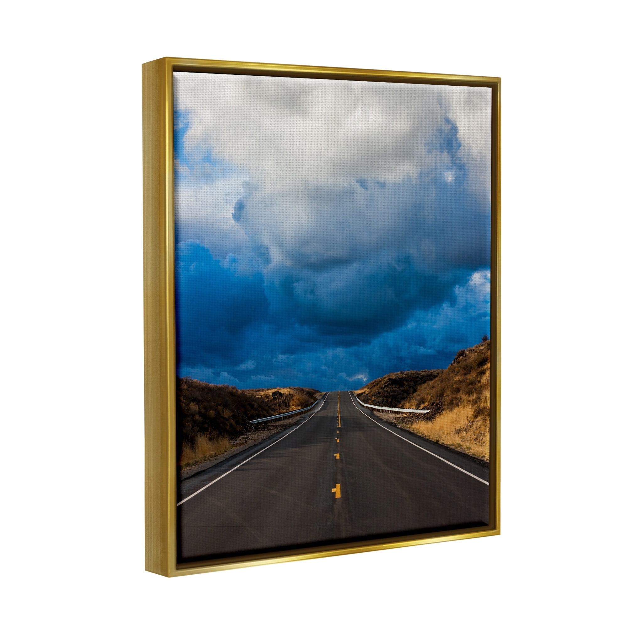 Stupell Industries Highway Road Low Hanging Clouds Rural Countryside Photograph Metallic Gold Floating Framed Canvas Print Wall Art, Design by Steve Smith