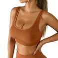 thumbnail image 2 of Ovbmpzd Ribbed Everyday Sports Bras for Women Removable Cups High Impact Brown Cami Bras Running Quick-Dry Yoga Active Bras,L, 2 of 6