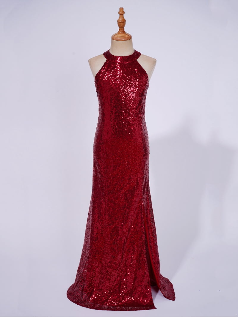 YEAHDOR Kids Girls Party Dress Halter Allover Sequins Mermaid Dress Fish  Tail Birthday Party Bridesmaid Maxi Gown Burgundy 16 - Walmart.com