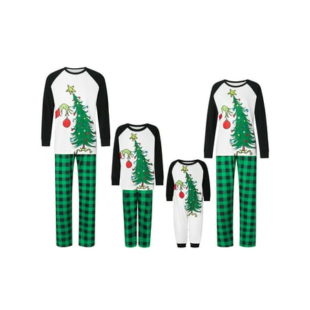 

Thaisu Family Christmas Pjs Matching Sets Tree Print Top and Plaid Pants Loungewear Xmas Jammies Holiday Pajamas Outfits
