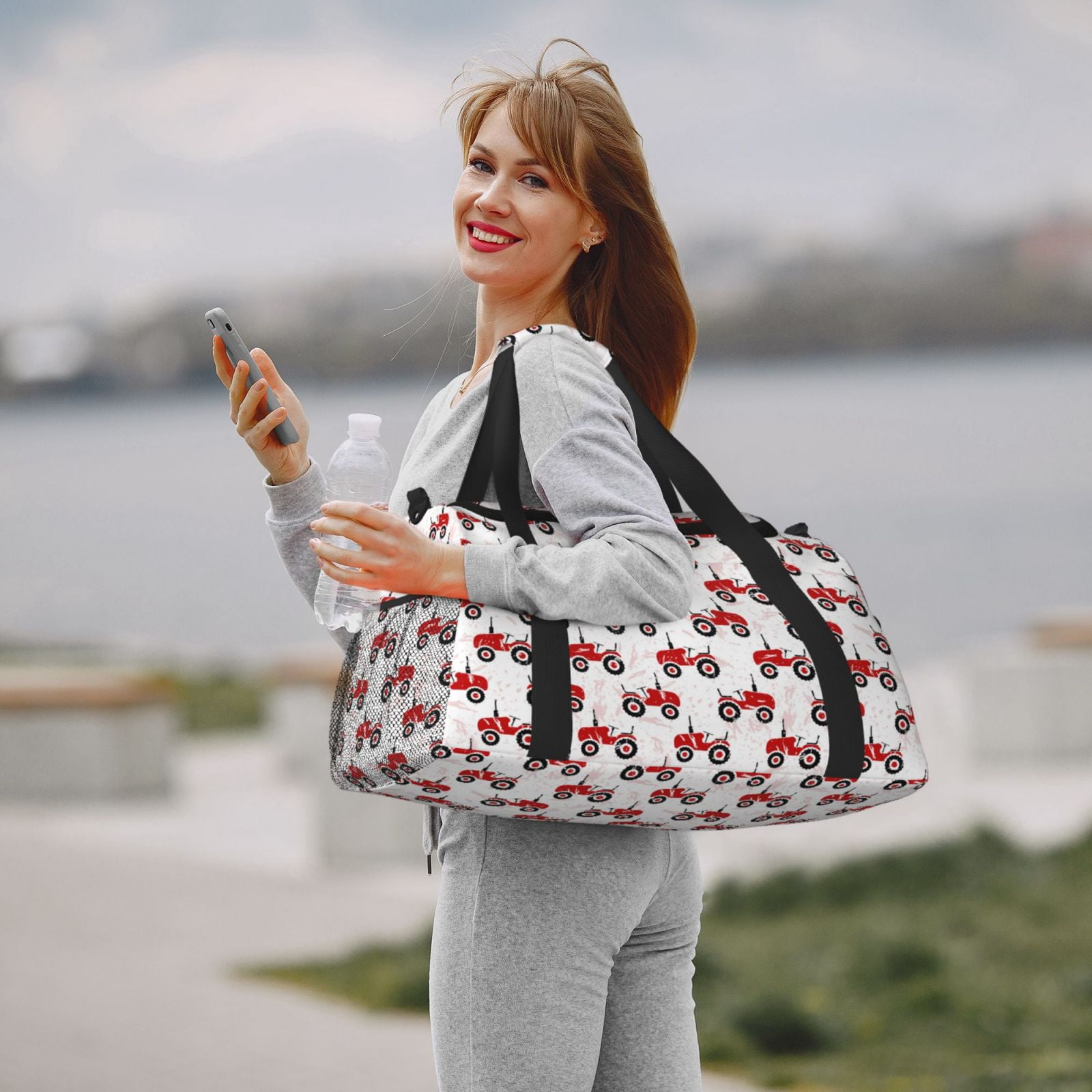 Fuzoiu Red Wheeled Tractors Print Travel Duffle Bag,Carry On Tote Bags,Duffel Bag,Sport Gym Bag, Hospital Bag for Labor and Delivery, Overnight Bag,Luggage Bag