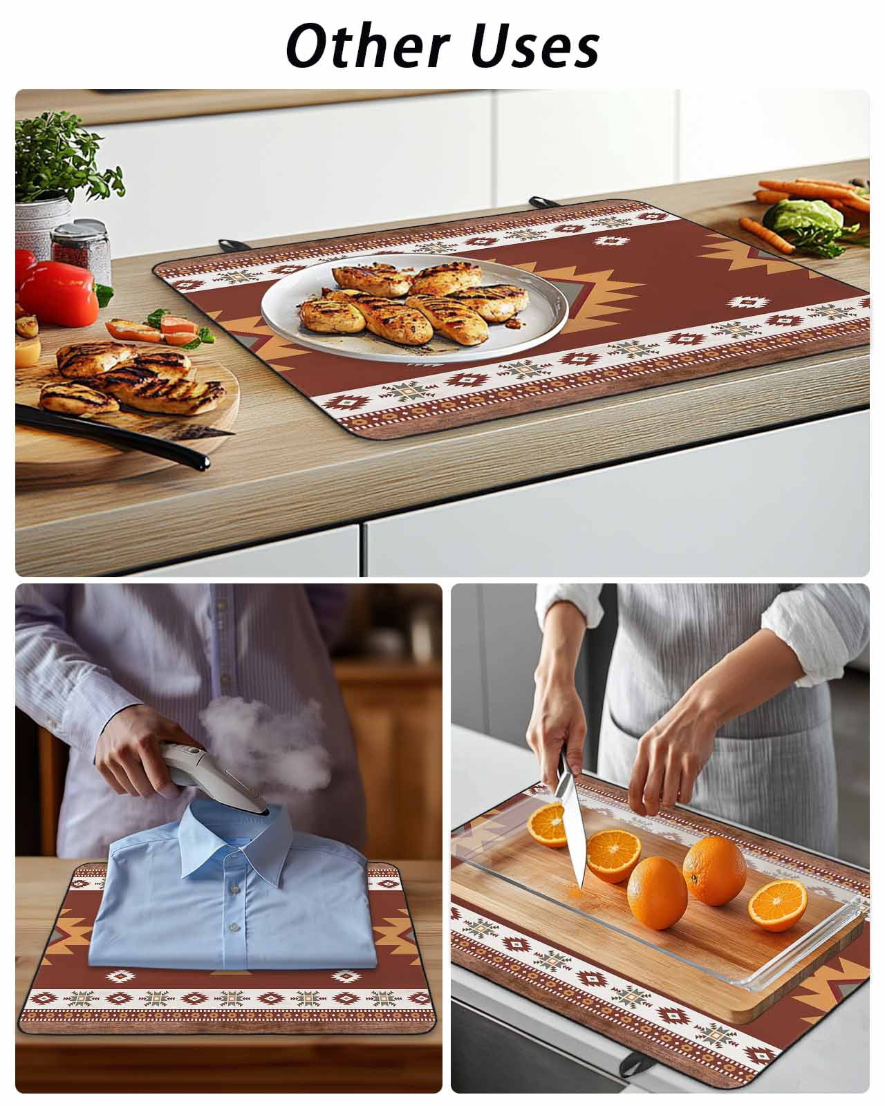 Stove Top Covers for Electric Stove, Southwest Glass Stovetop Cover Protector, Western Brown Beige Geometric Abstract Art Wooden Induction Cooktop Protector Oven Mat for Kitchen Countertop 24"x21"
