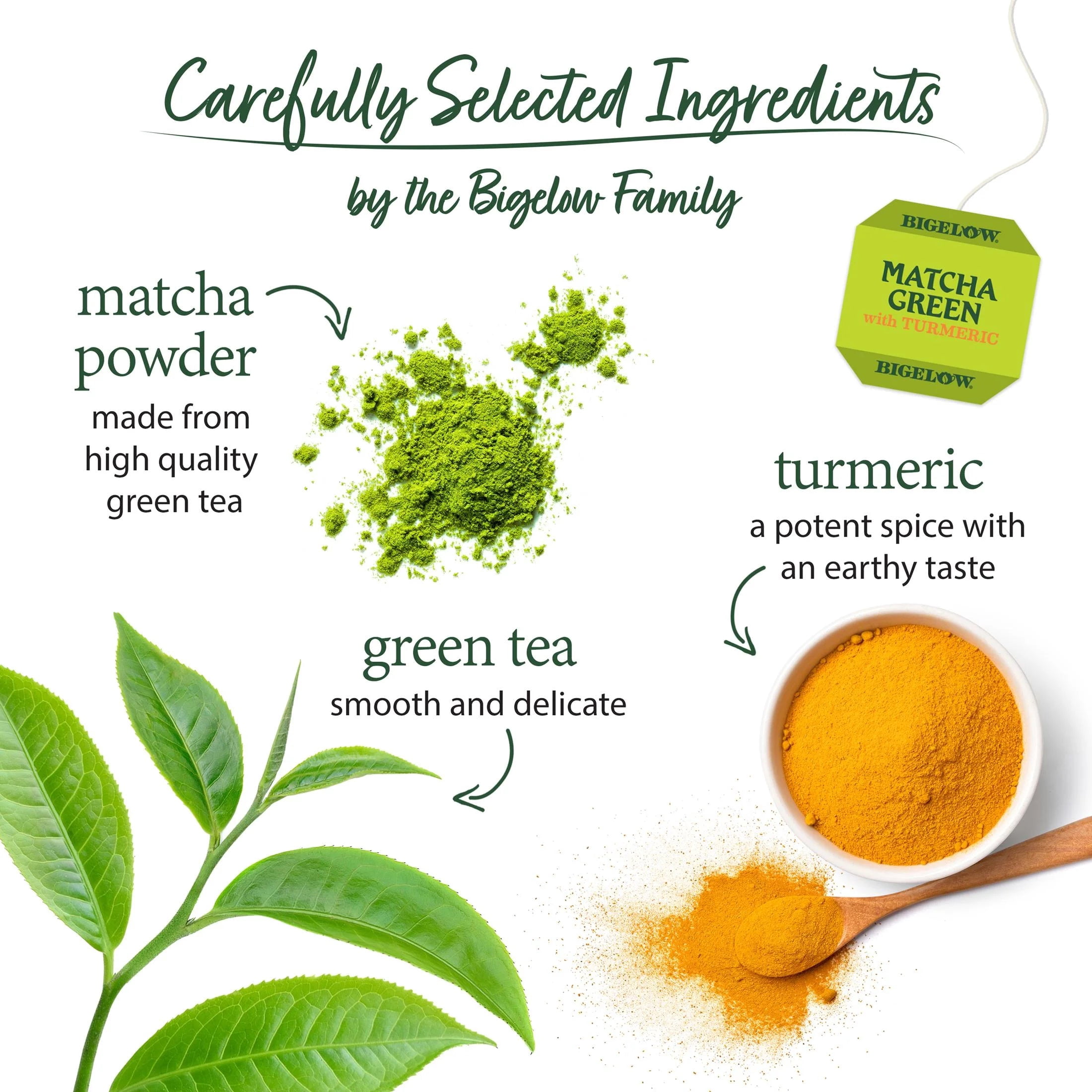 (4 pack) Bigelow Matcha Green Tea with Turmeric, Green Tea Bags, 18 Count