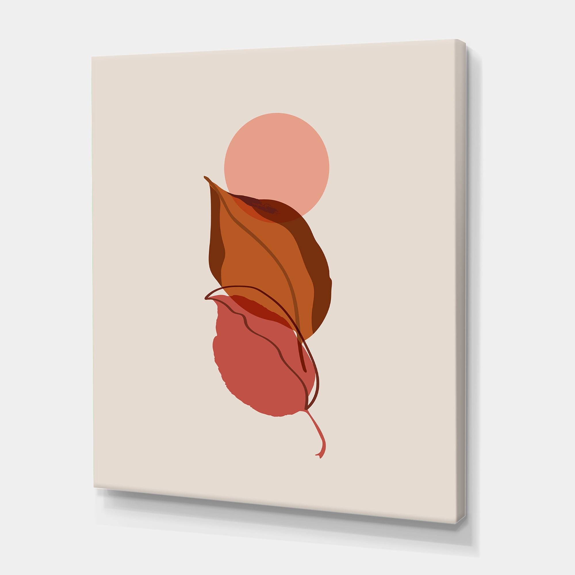 Designart ' A Red Full Moon Over Two Autumn Leaves ' Modern Canvas Wall Art Print