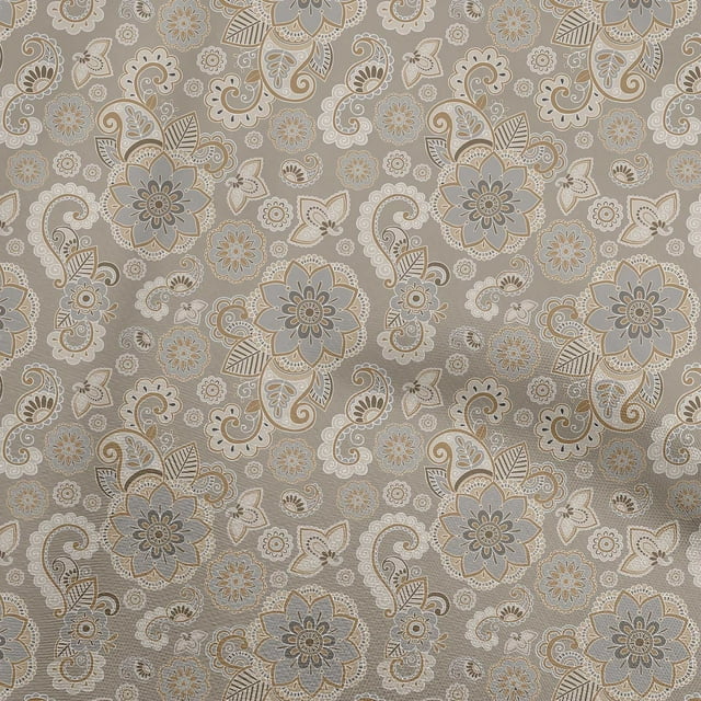 oneOone Cotton Poplin Light Brown Fabric Asian Paisley Craft Projects Decor Fabric Printed By The Yard 42 Inch Wide