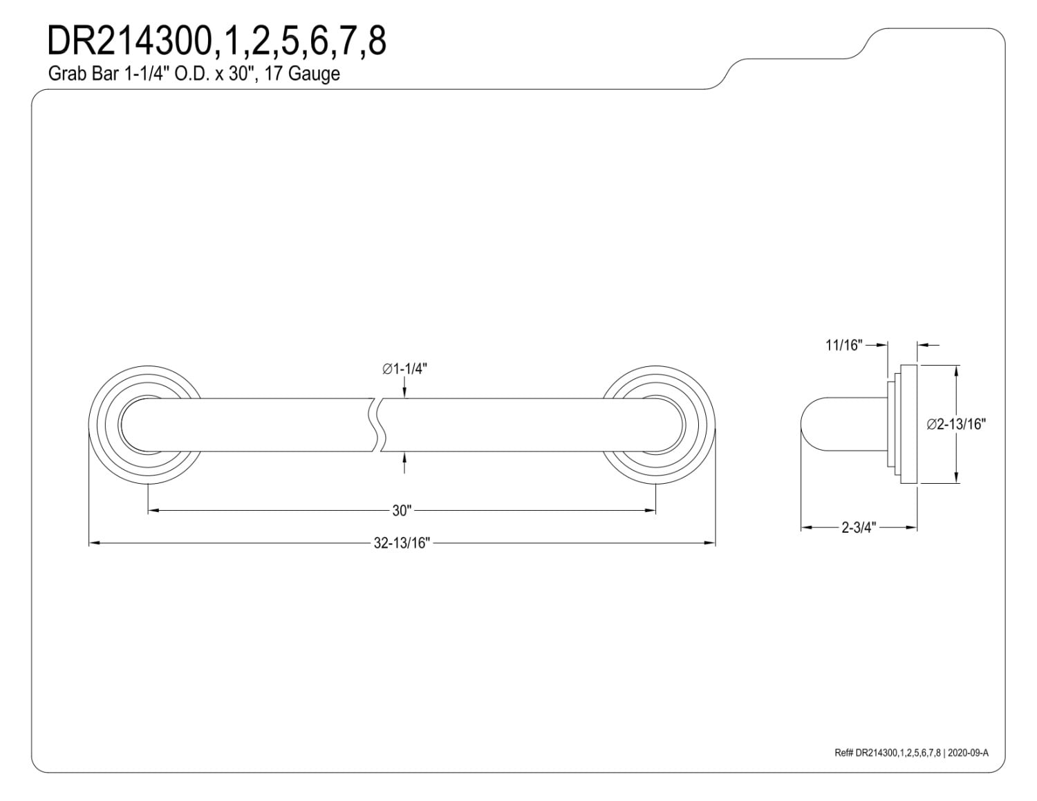 Kingston Brass DR214306 Milano 30" Grab Bar, 1-1/4" Diameter, Polished Nickel