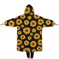 thumbnail image 2 of Oversized Wearable Blanket Hoodie,Black Small Sunflower Pattern Sherpa Blanket Hoodie with Super Pockets,Super Warm Fuzzy Pullover for Women & Men, 2 of 6