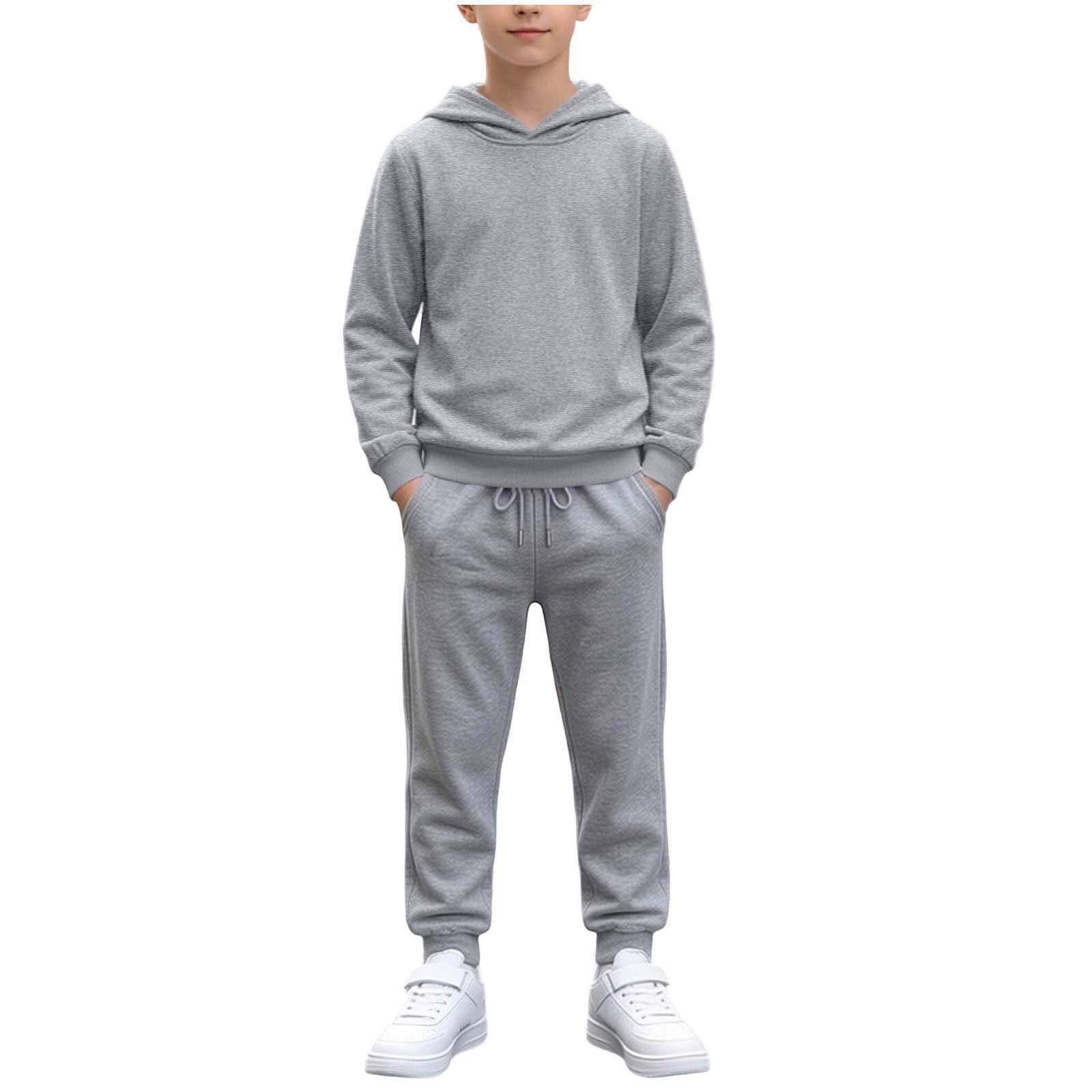 ZOYOEN Boys Sweatsuits 2 PC- Casual Long Sleeve Kids Fall Winter Clothes Loose Hoodie and Sweatpants Outfit Sets Gray Size 5-6 Years