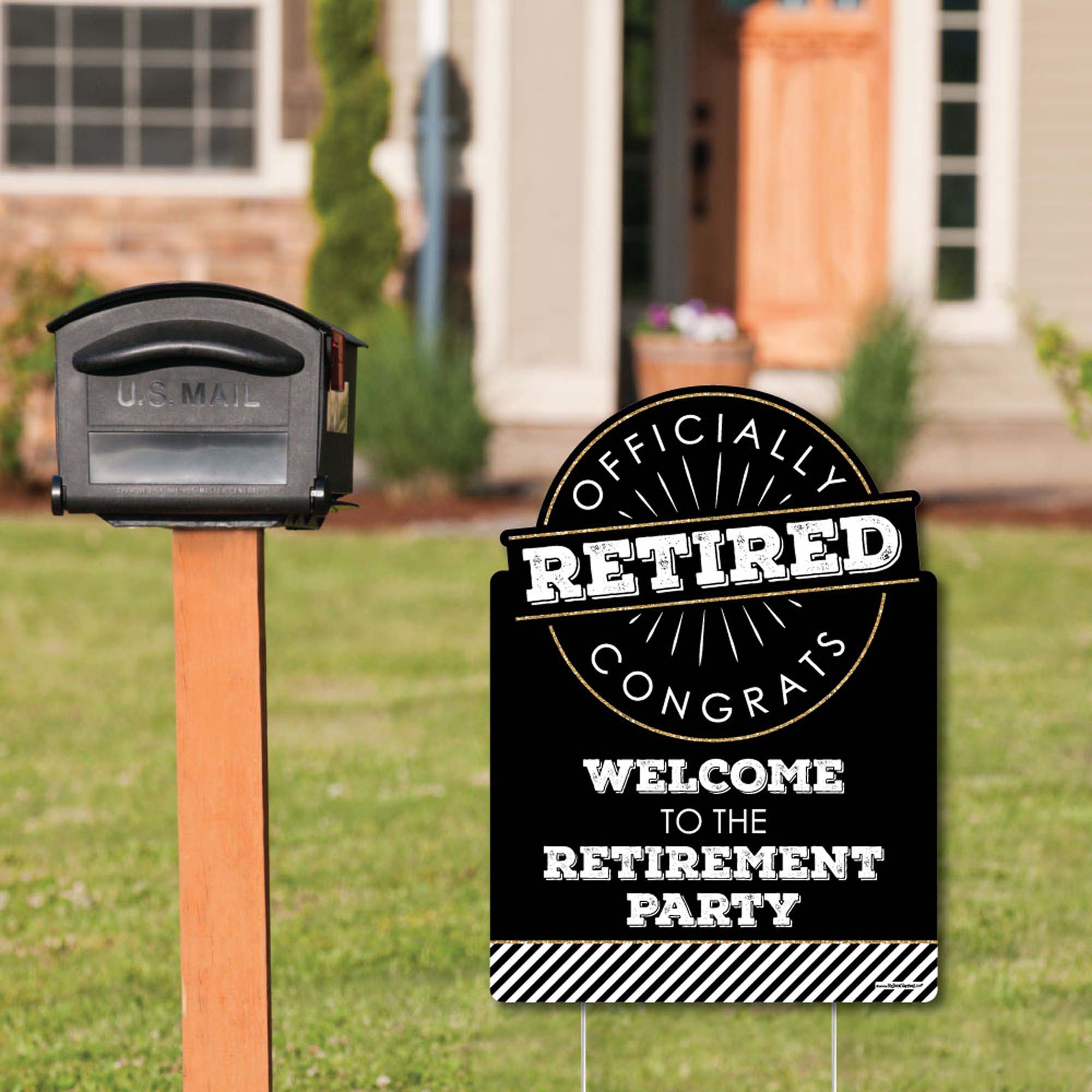 Happy Retirement Hof-Schild – Schwarz-gold, Mit Foto-Platz, Wetterfest