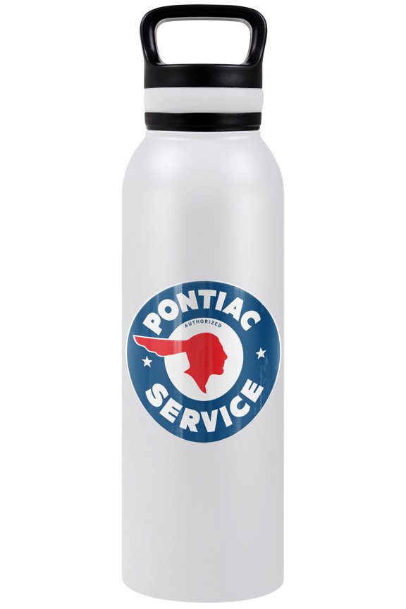 Pontiac Official Service Logo White 24 oz Insulated Canteen Water Bottle, Leak Resistant, Vacuum Insulated Stainless Steel with Loop Cap