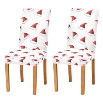 Yayeee 2 Pack Dining Chair Covers Stretch Parson Chairs Slipcovers Seat Protector, Cute Santa Hats Pattern