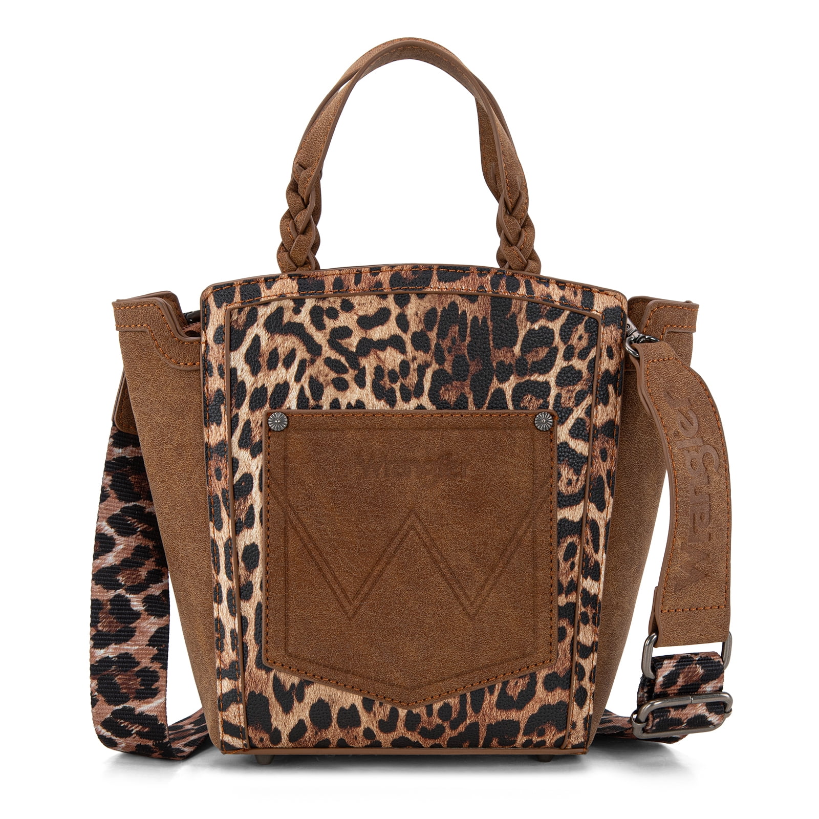 Wrangler Purse for Women Animal Print Crossbody Bags Top-Handle Shoulder Bag Leopard Print Handbag for Everyday Casual Use, Brown