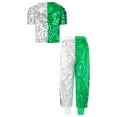 thumbnail image 6 of TiaoBug 2Pcs Kids Hip Hop Dance Outfits for Girls Boys Modern Jazz Team Performance Dance Uniform Green 130/S, 6 of 7