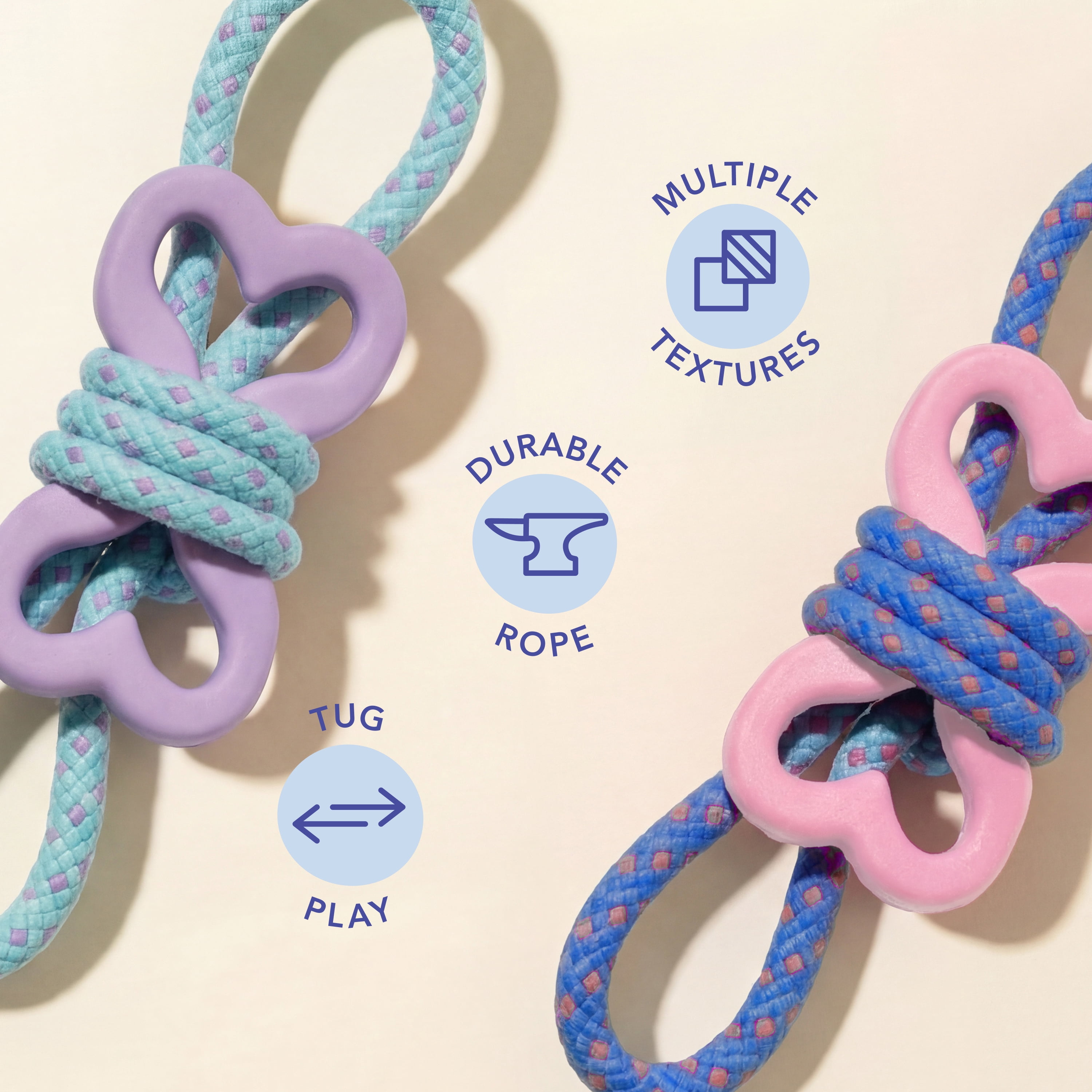 Oodles Durable Rubber Bone Wrapped Rope Dog Toy Set, Blue and Purple, Small