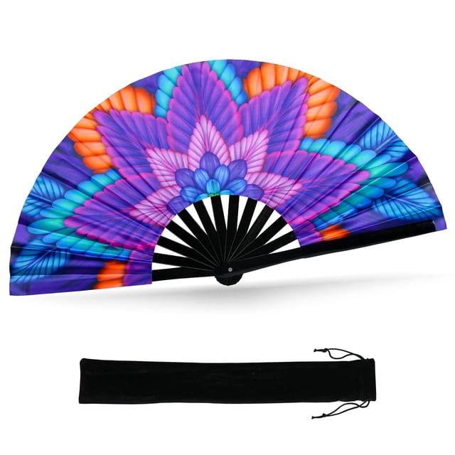 Ventilador de mano plegable SYNTECSO UV Glow para rave y drag queen