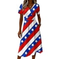thumbnail image 4 of Women's America 250th Dresses Flag Print V-Neck A-Line Swing Midi Dresses Stretchy Slim Fit Summer Evening Party Dress, 4 of 5