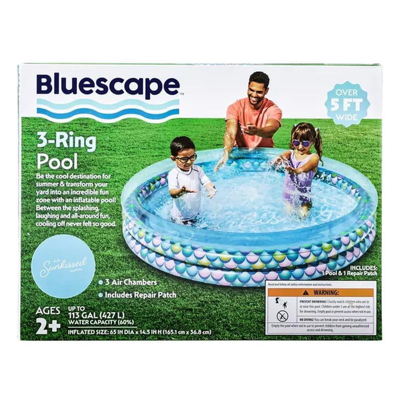 Colorful Mermaid Print 3-Ring Inflatable Swimming Pool, Round, Unisex