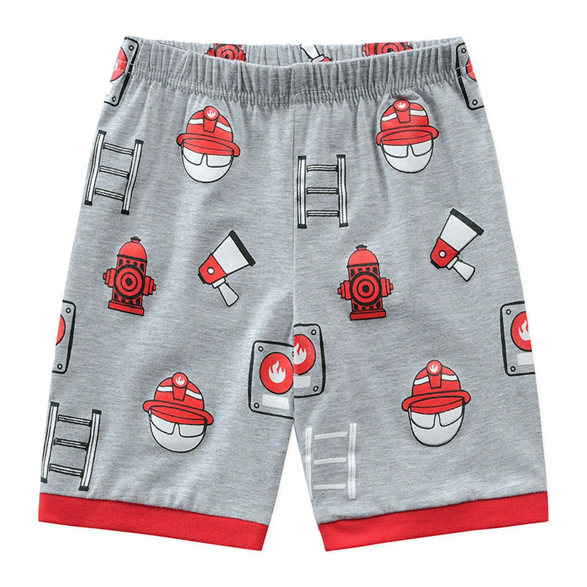 Little Hand Toddler Boys Pajamas Fire Truck Short Sleeve Summer Sleepwear Set 7t Grey