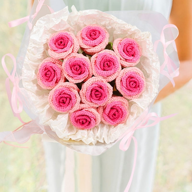 Crochet Flower Bouquet Set with Instruction and Knitting Accessory for Beginner