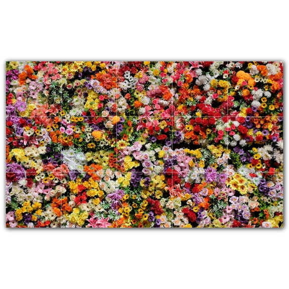 Picture-Tiles.com: Flowers Ceramic Tile Wall Mural WAL500626-53L. 40"W x 24"H using (15) 8" x 8" Ceramic Tiles-Satin Finish