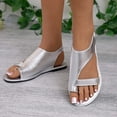 thumbnail image 6 of Hinvhai Women'S Leather Toe Ring Flat Slippers Comfort Round Open Toe Buckle Strap Beach Roman Sandals Fashion Casual Thong Sandals Silver 8.5(41), 6 of 9