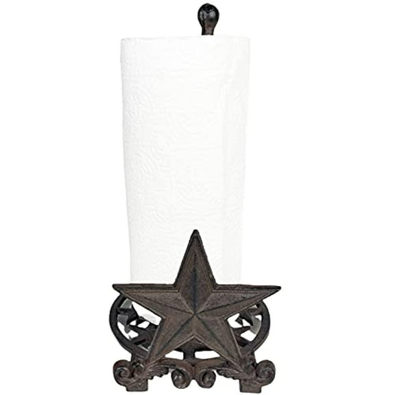 Urbalabs Cast Iron Farmhouse Paper Towel Holder Star Metal Paper Towel Holder Roll Paper Towel Stand for Farmhouse Kitchen Decor Bathroom Home Country Decor (Star)