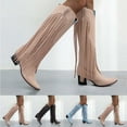 thumbnail image 6 of Xfvqtps Womens Fashion Tassel Boots Mid Calf Western Style Mid Heel Booties for Women Cowboy Ankle Boots with Fringe Casual Fall Winter Boots Beige, 6 of 6