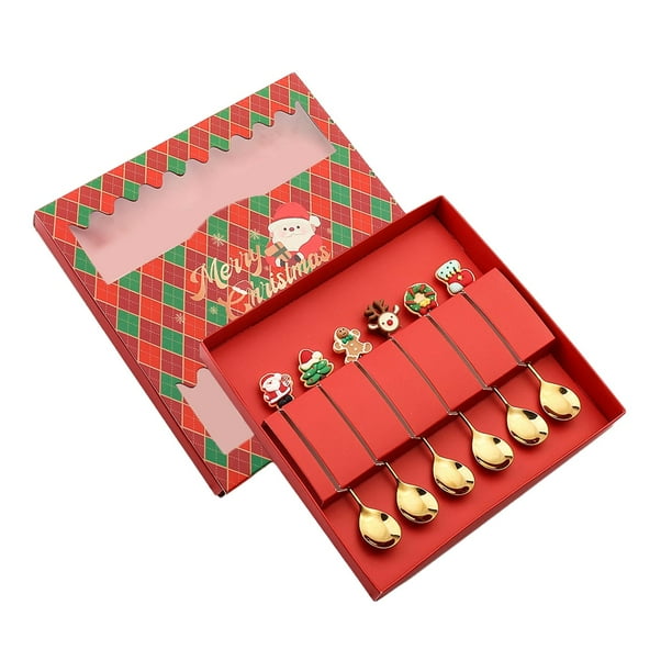 Cucharas de postre de acero inoxidable Tenedores Utensilios multiusos Cucharas navideñas 6 piezas C.