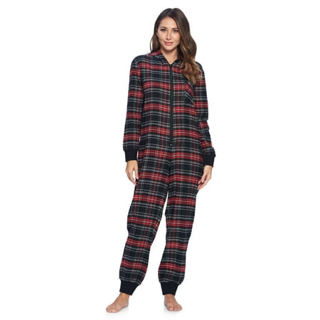 

Ashford & Brooks Women s Flannel Hooded One Piece Pajama Union Jumpsuit