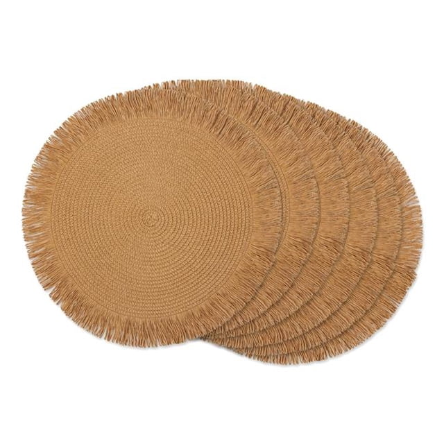 Design Imports CAMZ12882 Tapis de Table Rond en Polyester Tissé de 15 Po&44; Frange Naturelle - Lot de 6