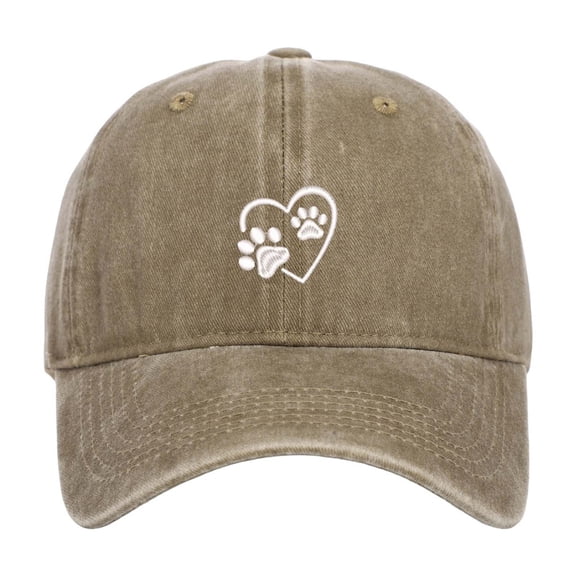 Mens Baseball Caps Washed Baseball Cap Heart Paw Print Adjustable Womens Sun Hat Outdoor Running Workouts Activities Khaki One Size