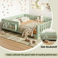 thumbnail image 6 of Full Size Platform Bed with Built-in Bookshelf, Wooden Full Floor Bed with Guardrail, Low-Profile Bed Full, Avocado Green, 6 of 10