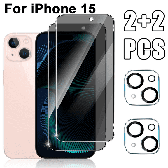 2 2 Pack for iPhone 15 Privacy Screen Protector and Camera Lens Protector, 6.1 Inch Full Coverage Anti-Spy Tempered Glass, 9H Hardness, Bubble-Free Easy Installation, HD Transparent