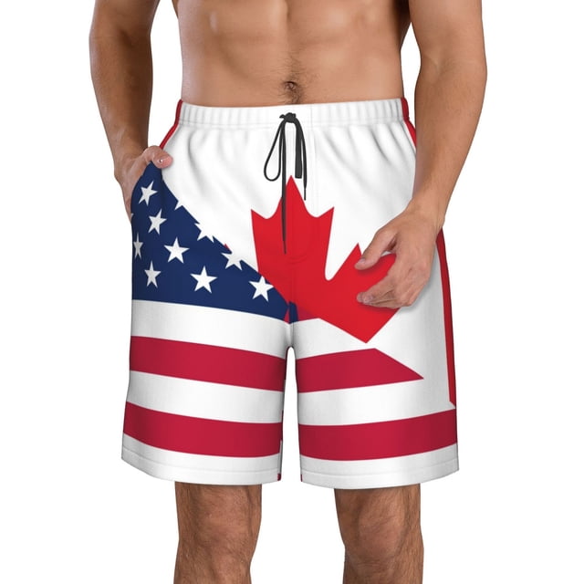 Fotbe USA Canada Flag Trajes de Baño Estampados para Hombre, Shorts de Verano de Secado Rápido, Ropa de Playa, Bañadores-X-Large