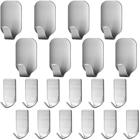 20 Pieces Adhesive Hook, Stainless Steel 3M Adhesive Wall Mount Holder for Bathrobe, Coat, Towel, Keys, Bags, Home, Kitchen, Bathroom, Anti-Rust and W