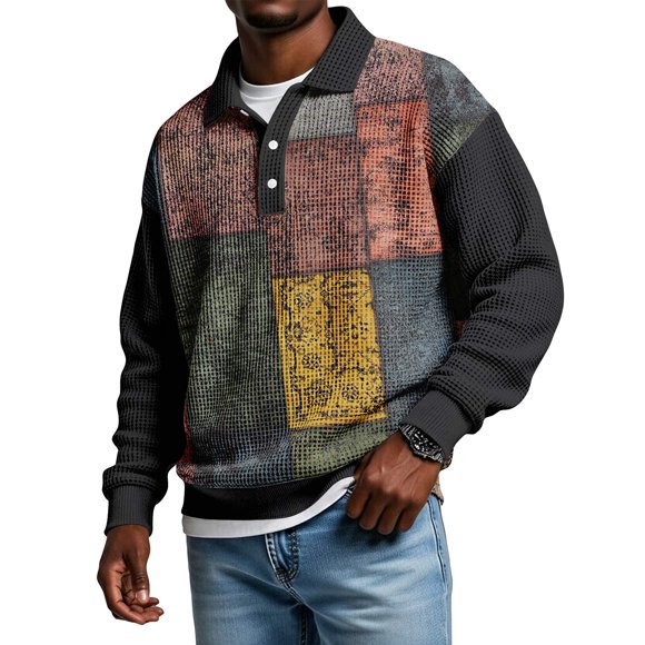 Nokdvo Mens Sweatshirt Lightweight Lapel Button Color Block Sweat Shirts Fall Winter Casual Lapel Collar Long Sleeve Pullovers,Pink S