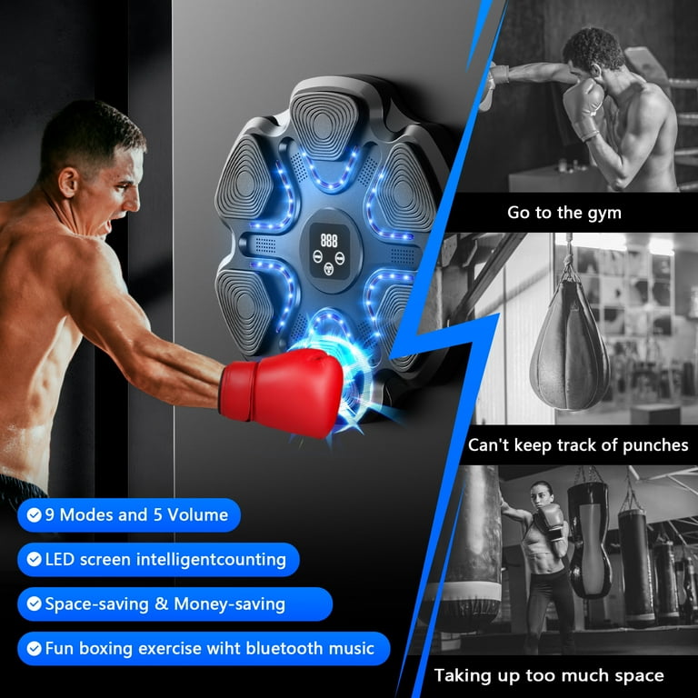 Máquina De Boxeo Con Música Bluetooth – 9 Modos Y 9 Velocidades, Sensor De Conteo, Guantes Incluidos, Fácil Montaje En Pared