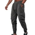 thumbnail image 3 of Stamzod Black Joggers for Men Solid Color Elastic Waist Cargo Pants with Pocket Casual Workout Sweatpants for Men Dark Gray L, 3 of 10