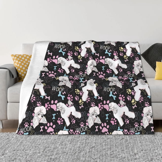 Balery Cute Poodle Dog Manta de Franela con Dibujo, Lujo Ultra Suave y Cálido, Antipelusa y Resistente a las Arrugas para Cama, Sofá, Camping -50"x40"