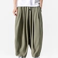 thumbnail image 4 of Angala Mens Pants Elastic Waist Culottes Pants Solid Loose Handsome Fashion Casual Mens Summer Trousers Size 3Xl Green, 4 of 9
