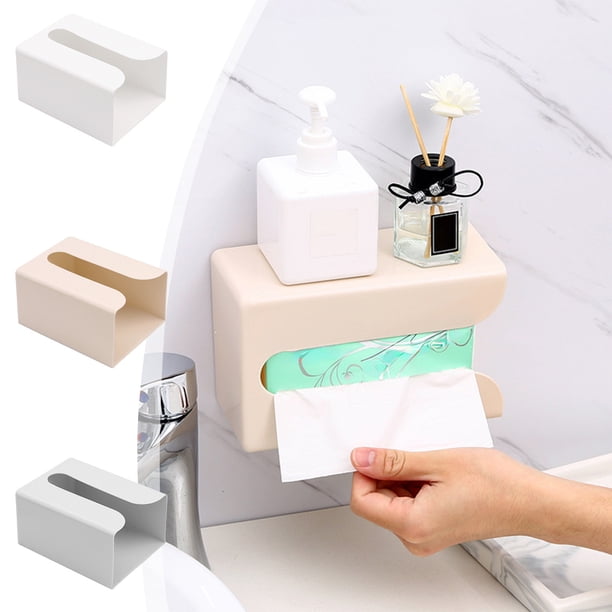 1 unidad de soporte de plástico beige para cajas de pañuelos,para montaje en pared,adhesivo sin perforaciones,para cocina,baño,sala de estar y dormitorio. Rkxzt