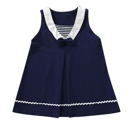 

Flower Girl Dress Sleeveless Fashion Dress Solid Print Navy 120