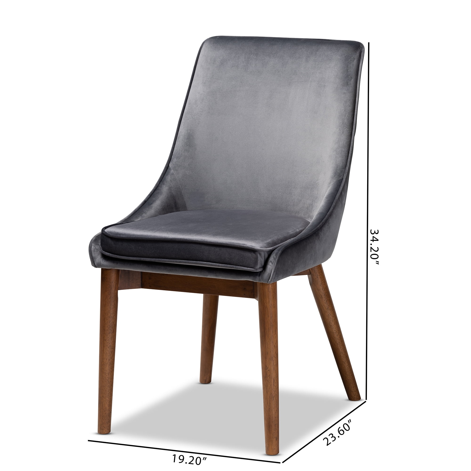 Baxton Studio Gilmore Modern and Contemporary Grey Velvet Fabric Upholstered and Walnut Brown Finished Wood 2-Piece Dining Chair Set Set