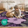 thumbnail image 3 of ODIKA 5'x7' Purple Pink Rose Garden Night Design Washable Area Rug Elegant Floral Pattern with Lush Blooms for Dining Room, Under Table, Home Office, Non-Slip Chair-Friendly, 3 of 6