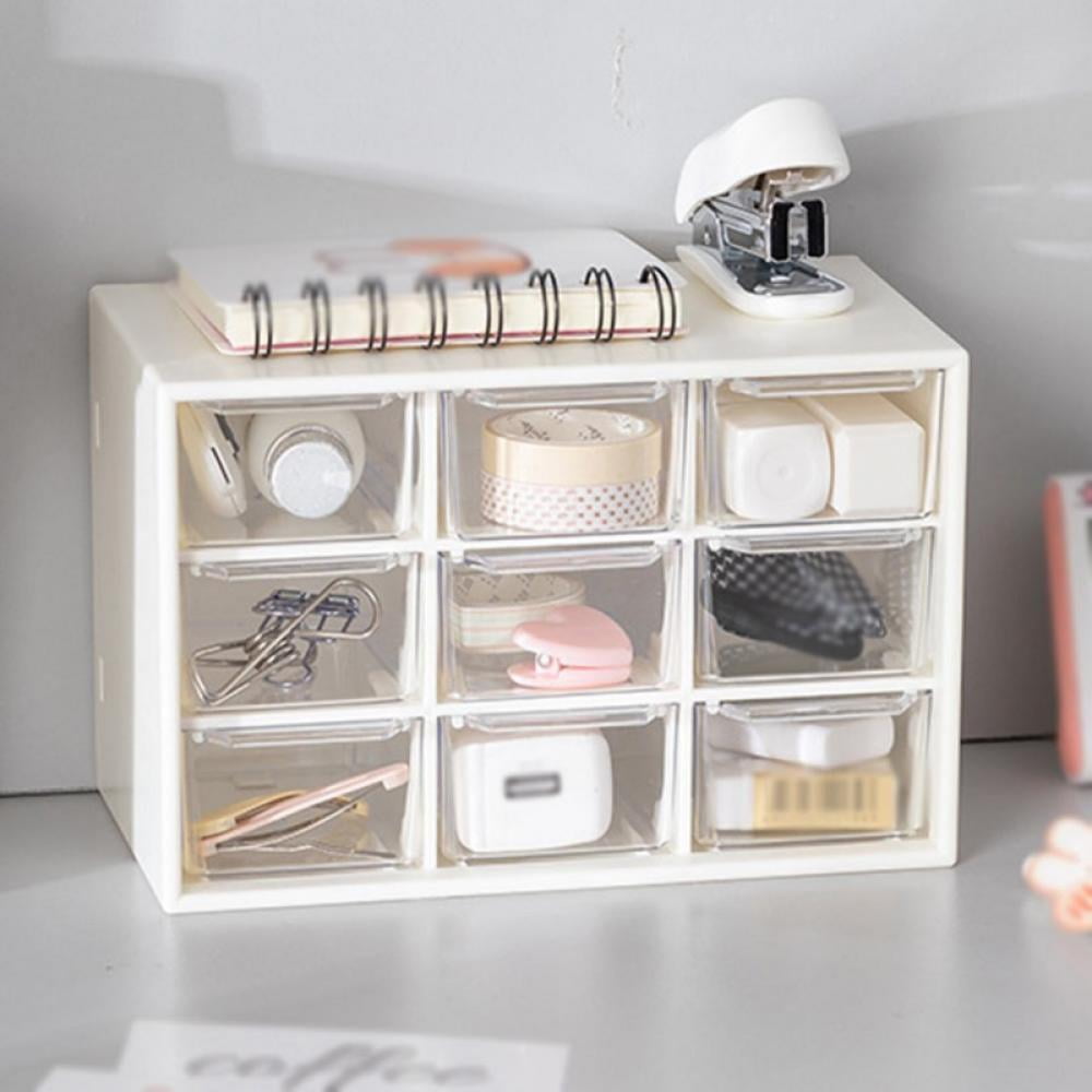 MYKASEN Desk Storage Organizer with 9 Drawers, Clear Plastic Storage Cabinet, Stackable Desk Storage Box for Makeup Office Craft Hardware Art