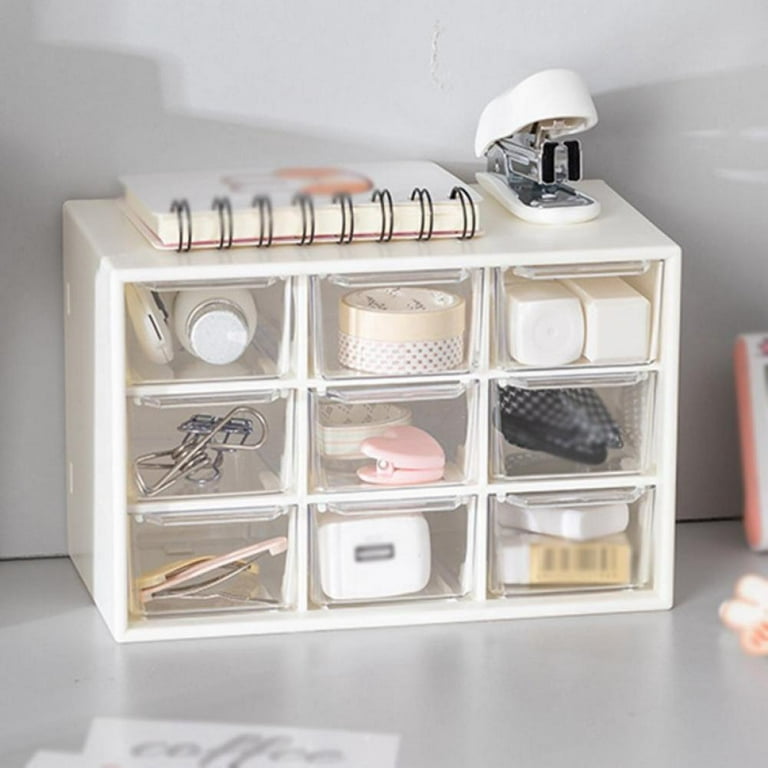 Mini Desk Drawer Organizer - Plastic Storage Box with 9 Drawers