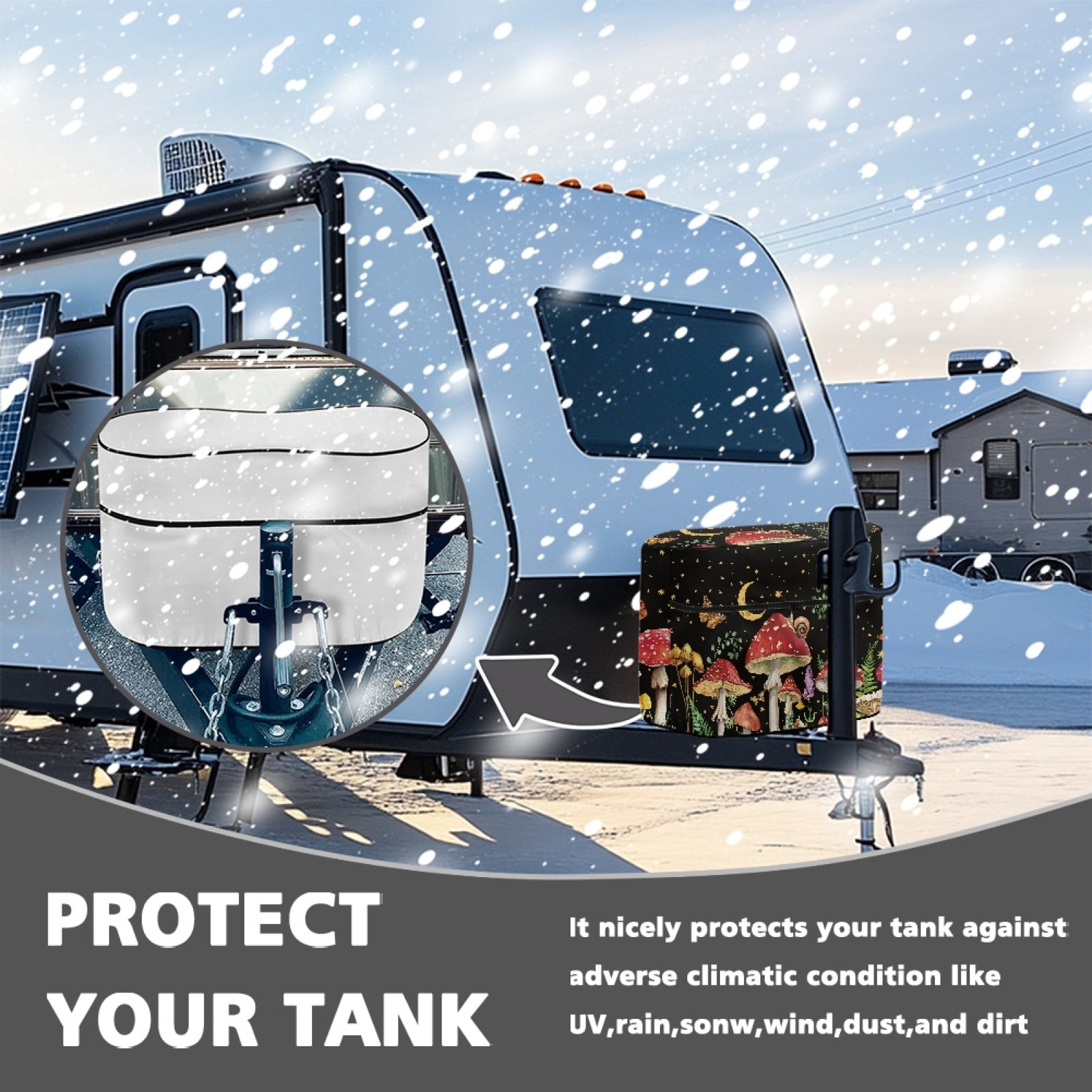 Yuyamidu Aesthetic Mushroom RV Propane Tank Cover 20LB, Weather Resistant Camper Propane Tank Cover with Zipper, Heavy Duty Accessories for RV, Travel Trailer, Camper